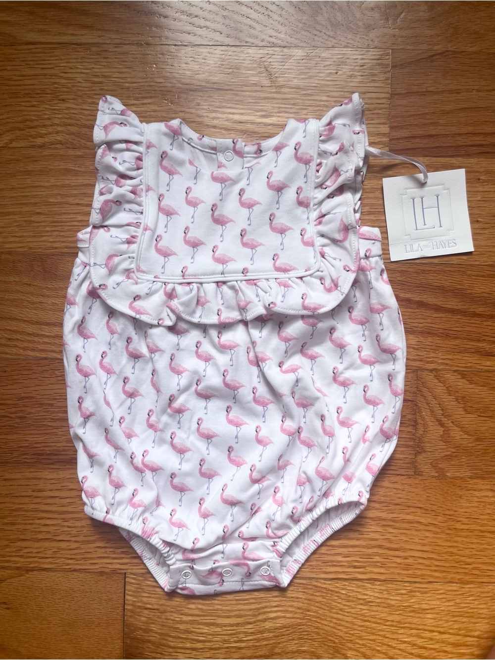 Lila and Hayes Pink Fabulous Flamingo Ruffle Romper for Babies